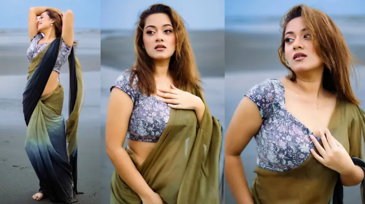 সমুদ্রতীরে দীঘি, শাড়িতে ছড়ালেন রূপের দ্যুতি